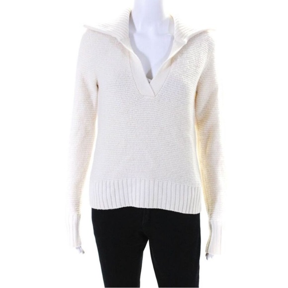 Veronica Beard Brogen Long Sleeves Collared Sweater White Cotton Size Small - Picture 2 of 5